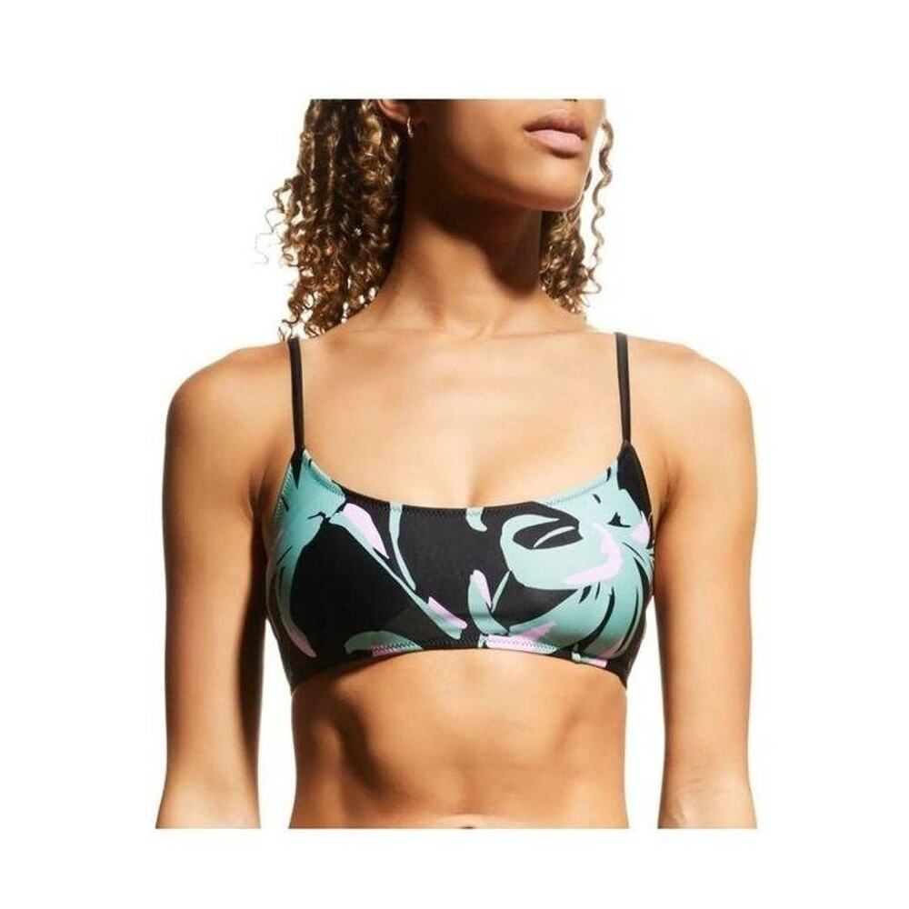 NWT Tanya Taylor Tropical Kaia Bikini Swim Top Adjustable Straps L Black Pink